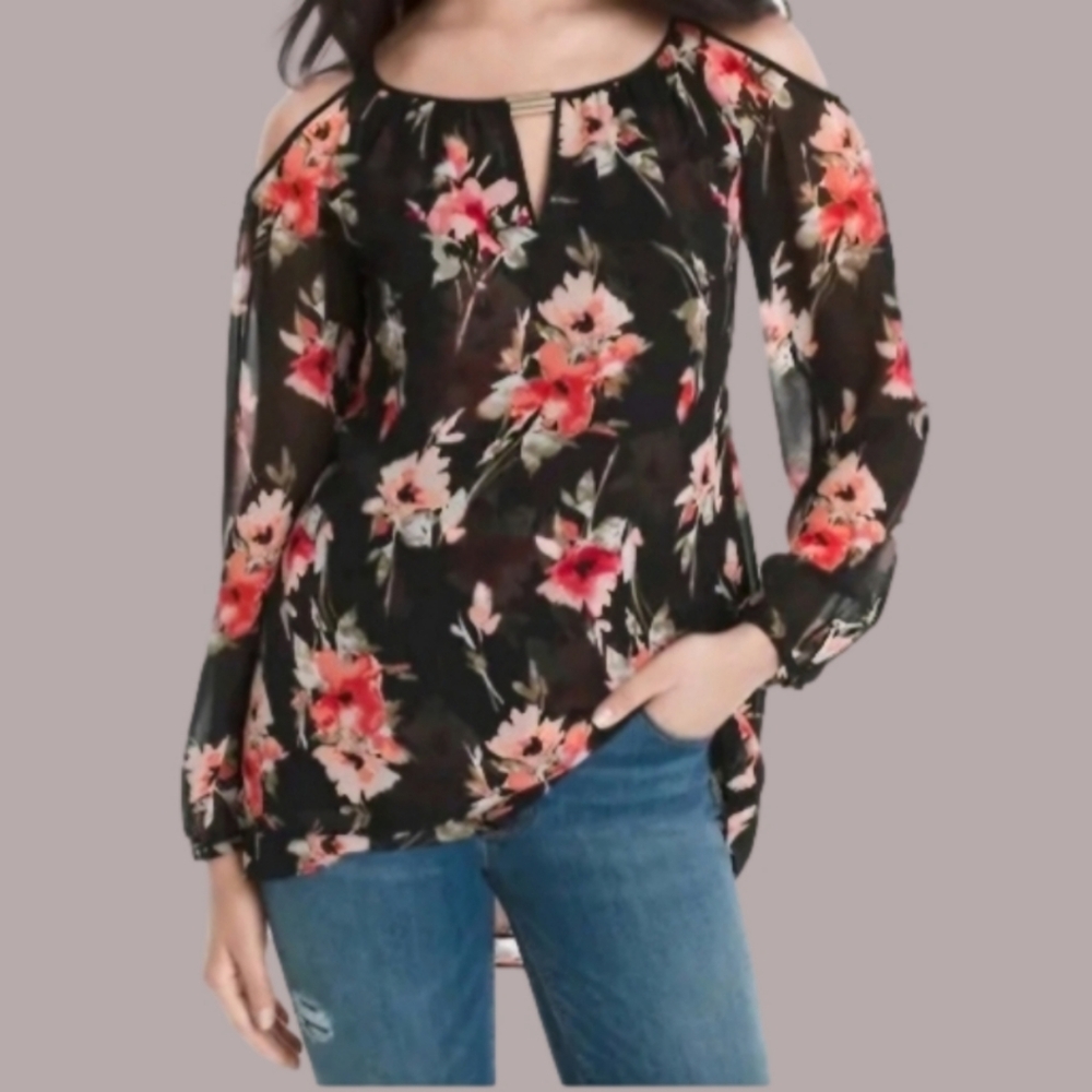 White House Black Market Long Sleeve Cold Shoulder Blouse Size XS